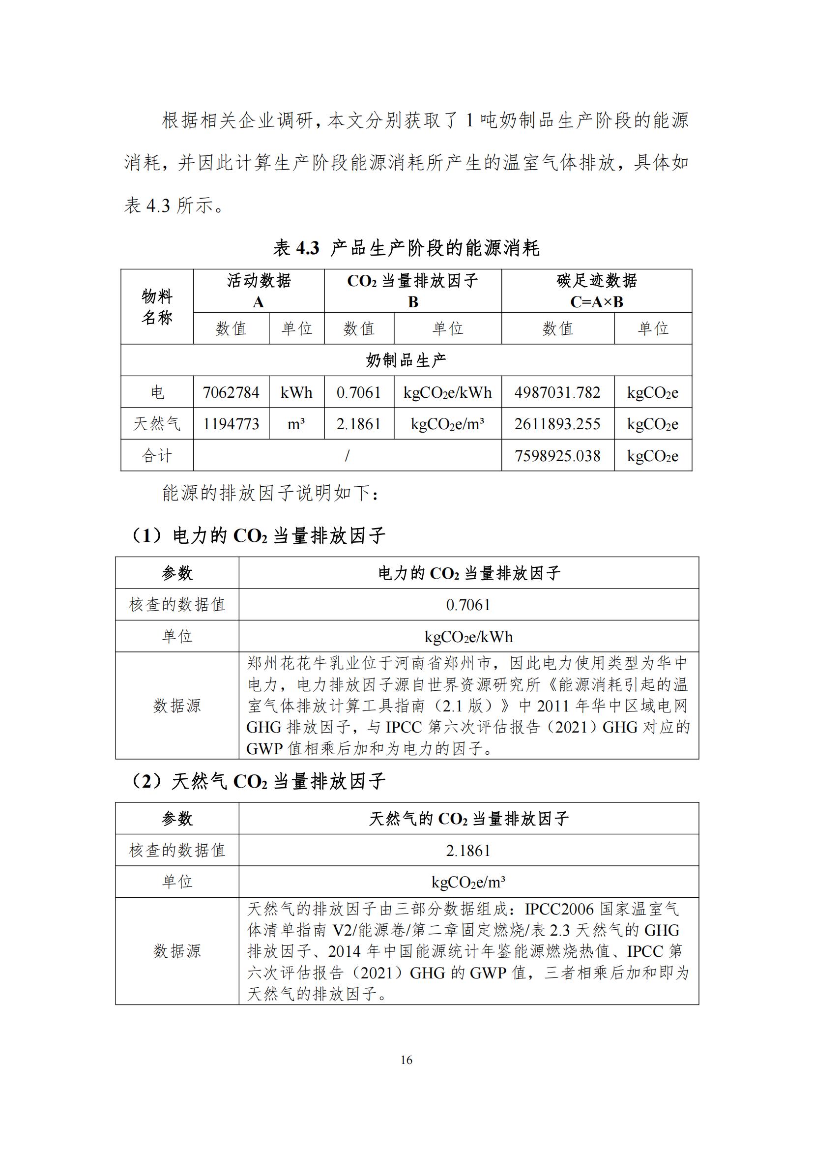 《郑州花花牛乳制品有限公司产品碳足迹报告》公示