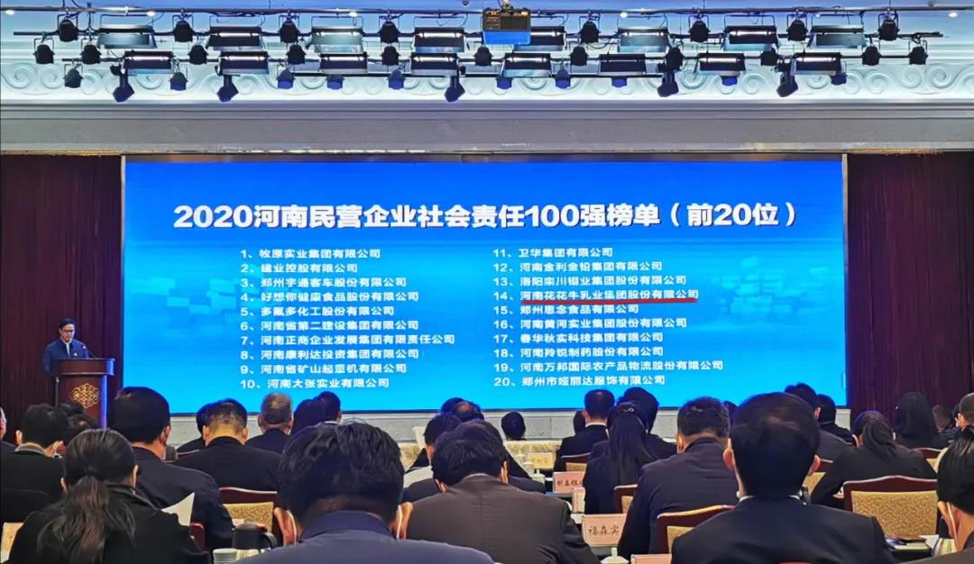 快讯 | 2020河南民营企业100强发布 花花牛荣获“河南民营企业现代农业100强”、“河南民营企业社会责任100强”双荣誉